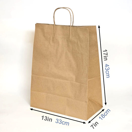 250pcs - 13x7x17 inches Kraft Paper Bags With Twisted Handles