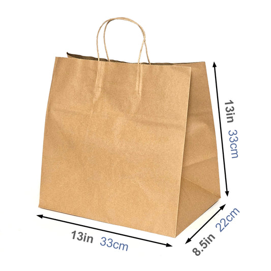 250pcs - 13x8.5x13 inches Kraft Paper Bags With Twisted Handles
