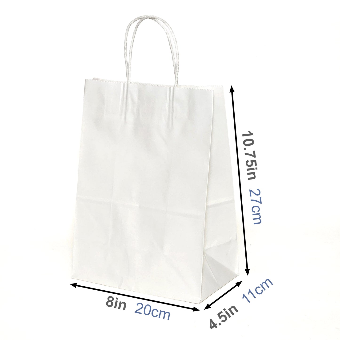 Custom Printed 8x4.5x10.75 inches White Paper Bags With Twisted Handles; Full Color Printed in Toronto, Canada