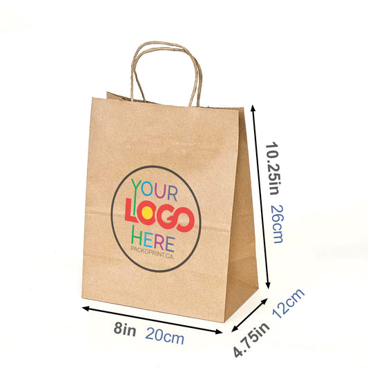 Custom Printed 8x4.75x10.25 inches Kraft Paper Bags With Twisted Handles; Full Color Printed in Toronto, Canada