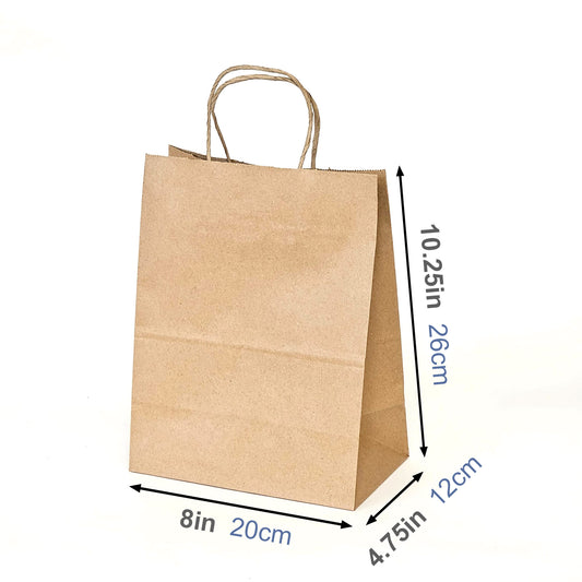 250pcs - 8x4.75x10.25 inches Kraft Paper Bags With Twisted Handles
