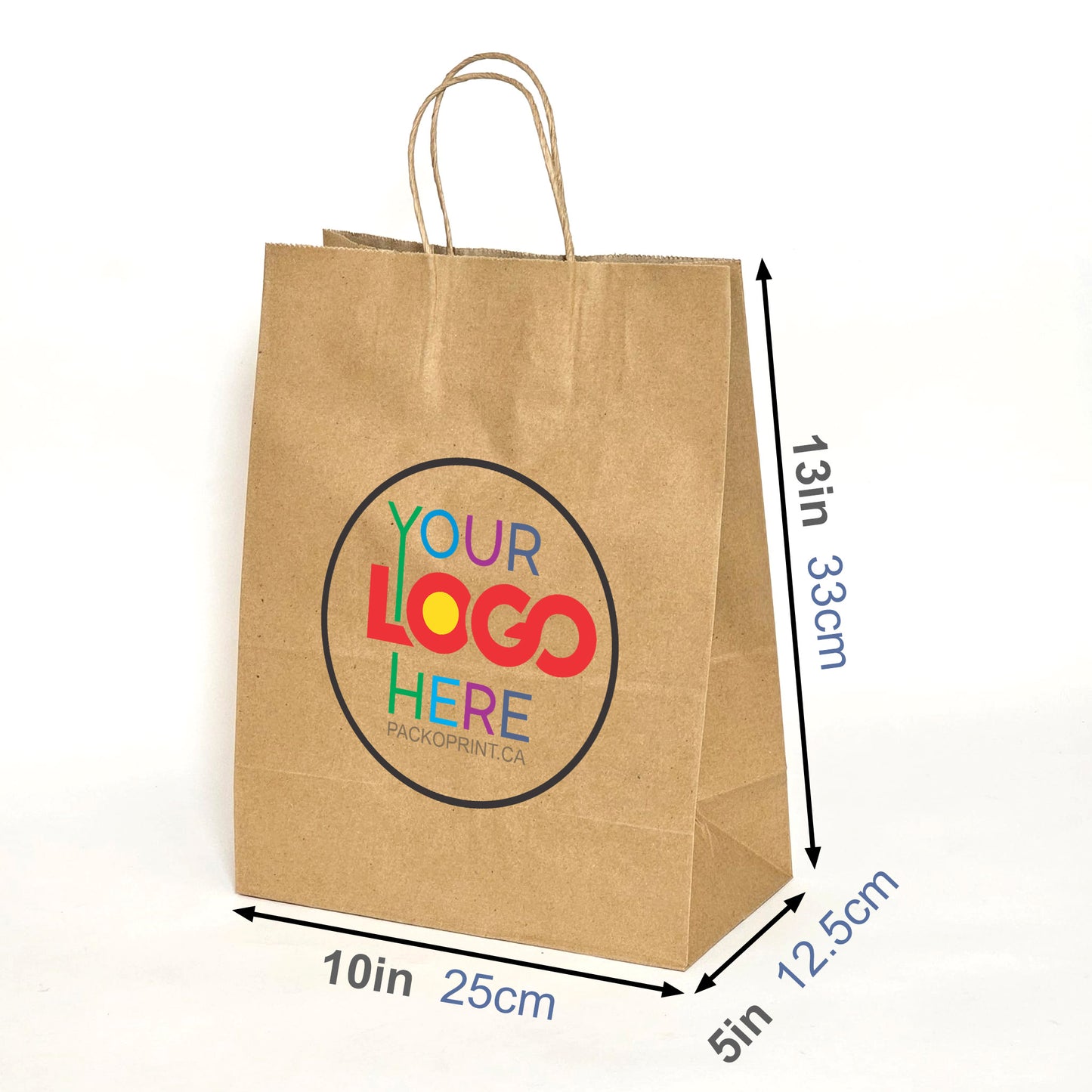 Custom Printed 10x5x13 inches Kraft Paper Bags With Twisted Handles; Full Color Printed in Toronto, Canada