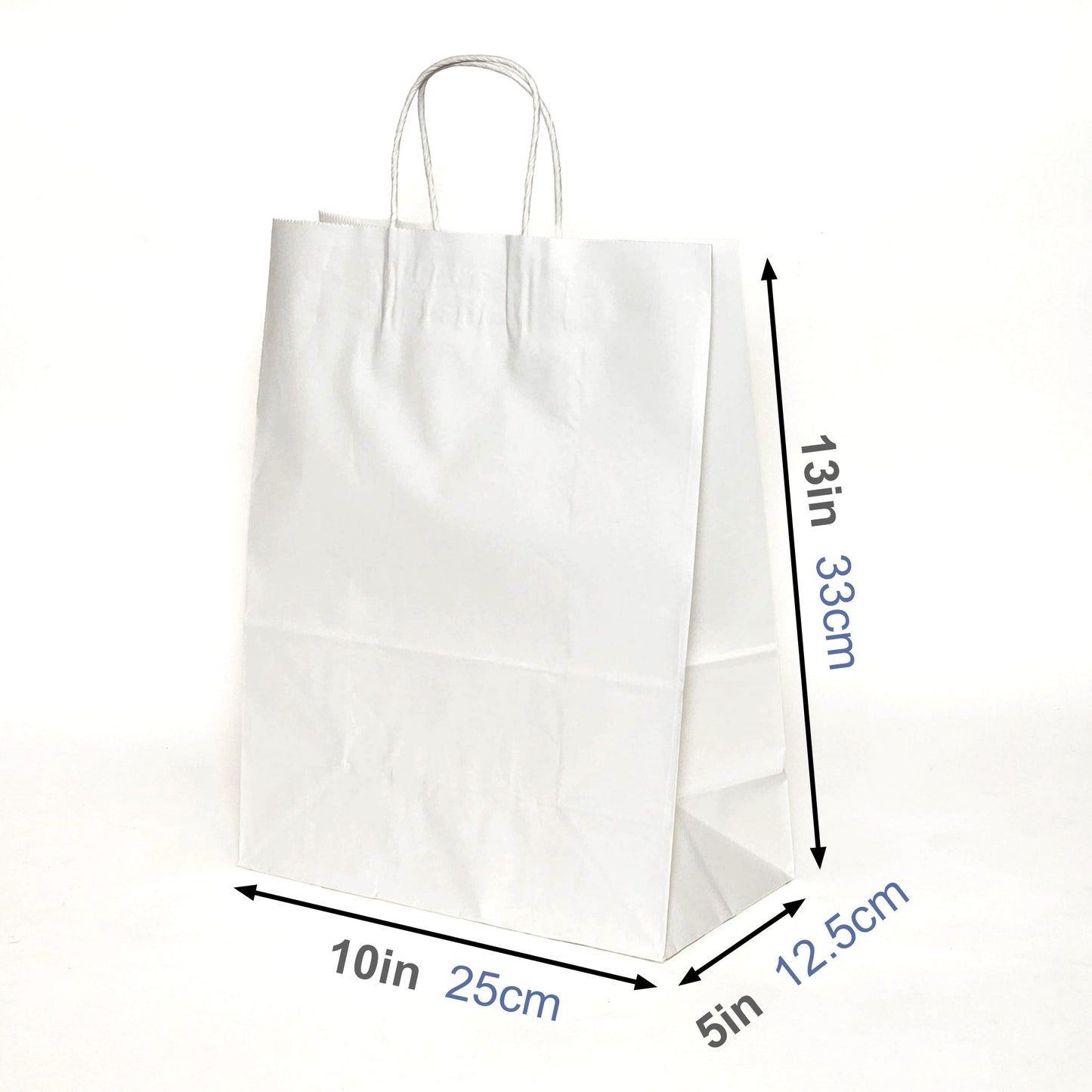 Custom Printed 10x5x13 inches White Paper Bags With Twisted Handles; Full Color Printed in Toronto, Canada