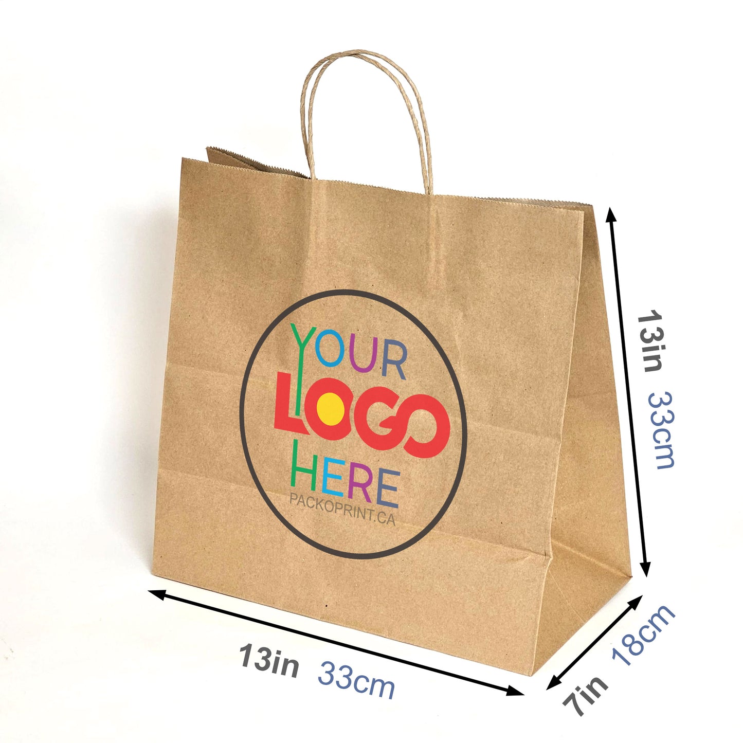 Custom Printed 13x7x13 inches Kraft Paper Bags With Twisted Handles; Full Color Printed in Toronto, Canada