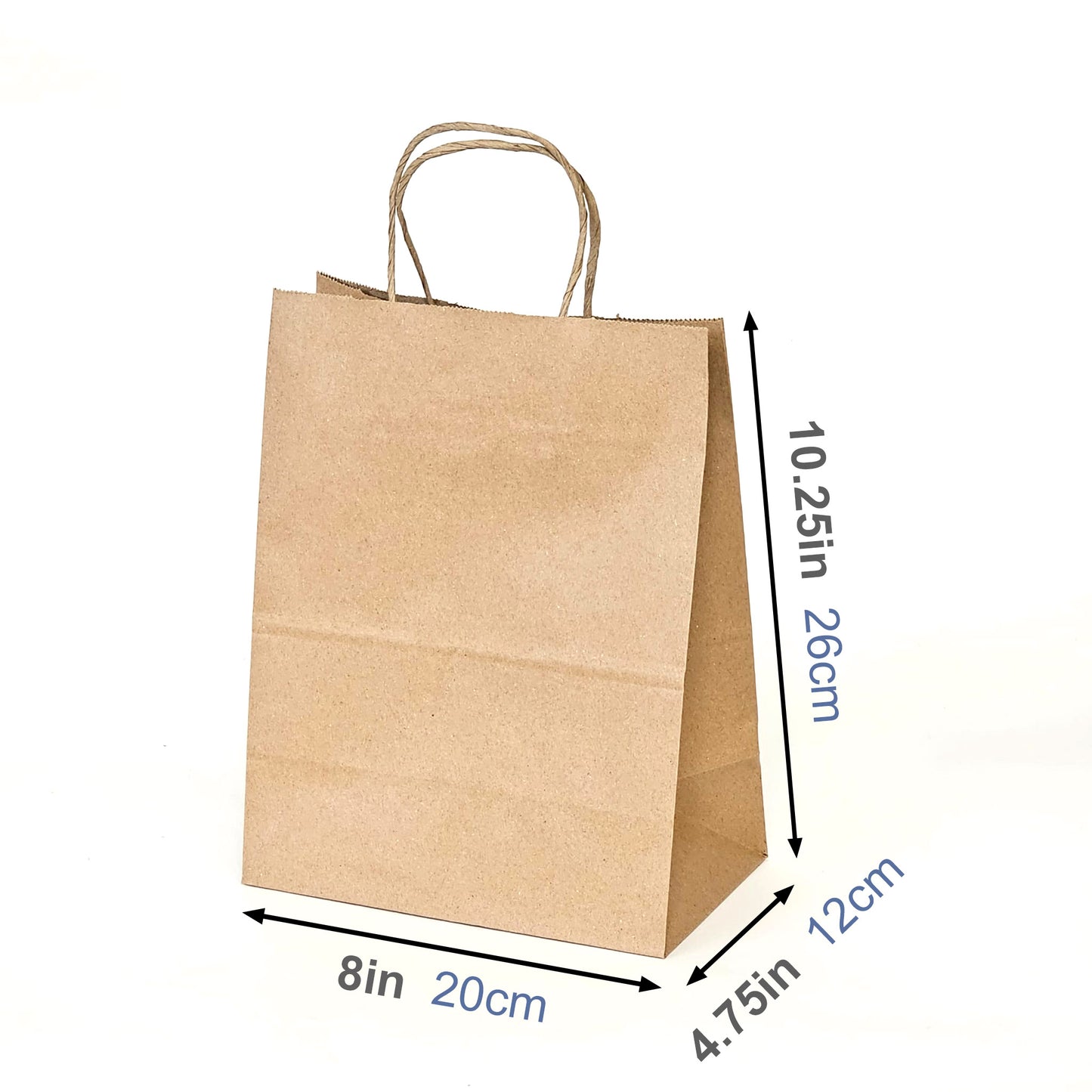 250pcs - 8x4.75x10.25 inches Kraft Paper Bags With Twisted Handles